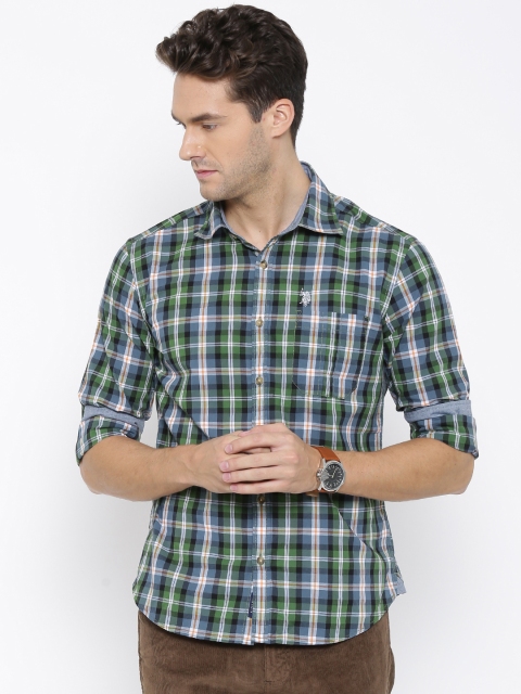 

U.S. Polo Assn. Denim Co. Men Green & Blue Checked Casual Shirt