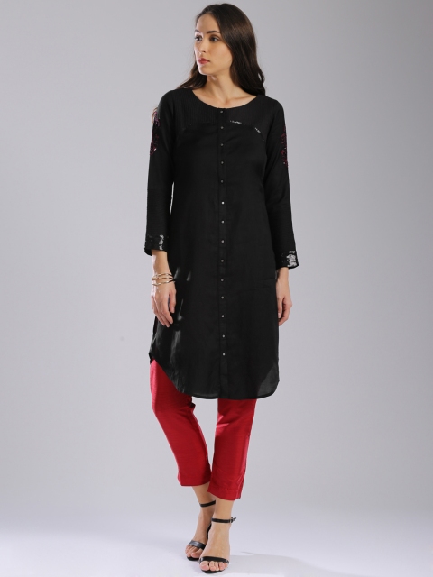 

WISHFUL by W Women Black Soild Kurta