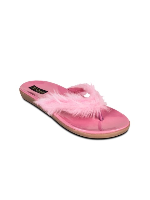 

Shoetopia Women Pink Solid Faux Fur Flats