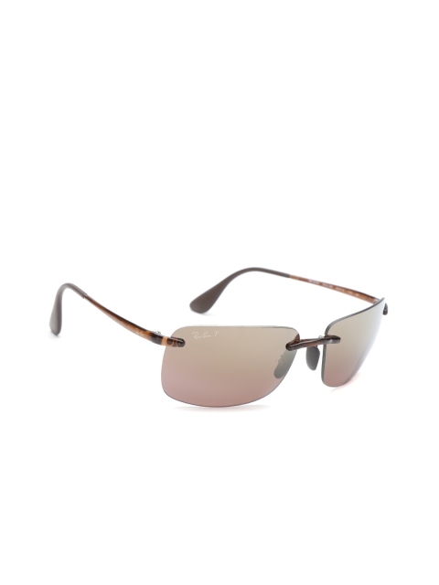 

Ray-Ban Men Rimless Polarised & Mirrored Rectangle Sunglasses 0RB4255604/6B60, Brown