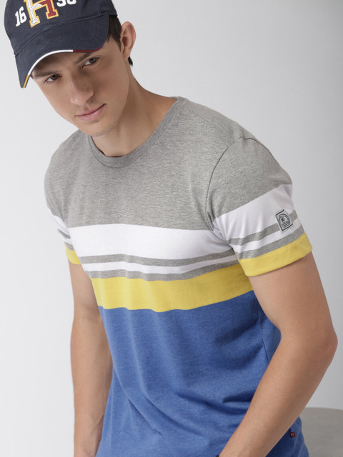 

Harvard Men Grey & Blue Colourblocked Round Neck T-shirt