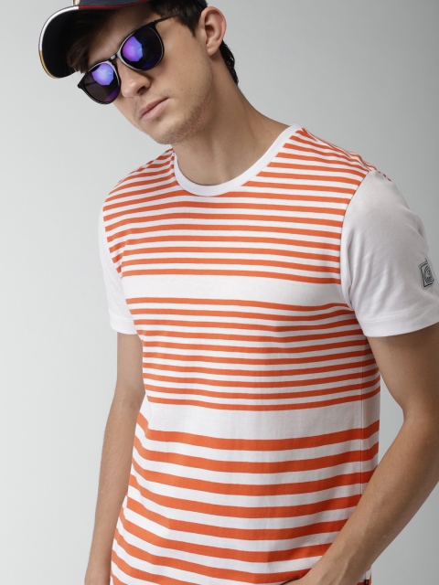 

Harvard Men White & Orange Striped Round Neck T-shirt