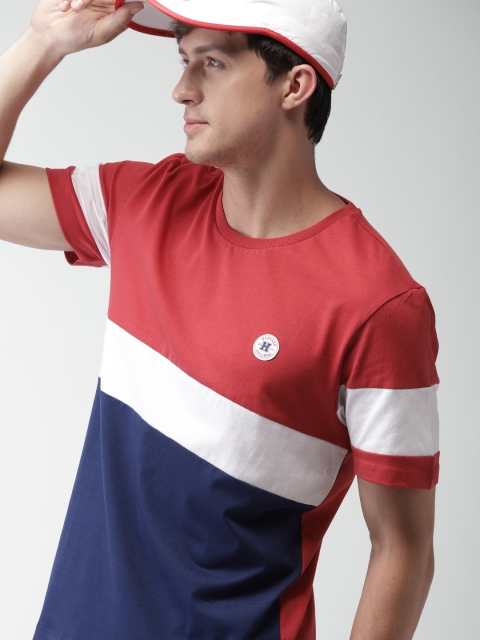 

Harvard Men Red Navy Colourblocked Round Neck Pure Cotton T-shirt