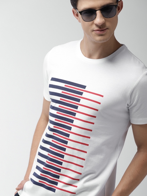 

Harvard Men White & Navy Blue Striped Round Neck T-shirt