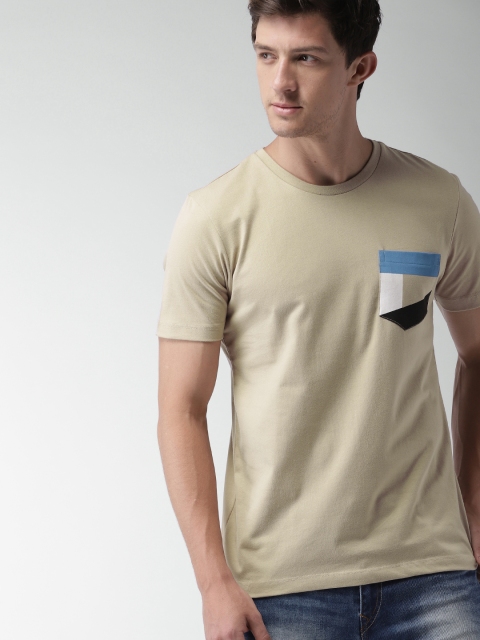 

Harvard Men Beige Solid Round Neck Pure Cotton T-shirt