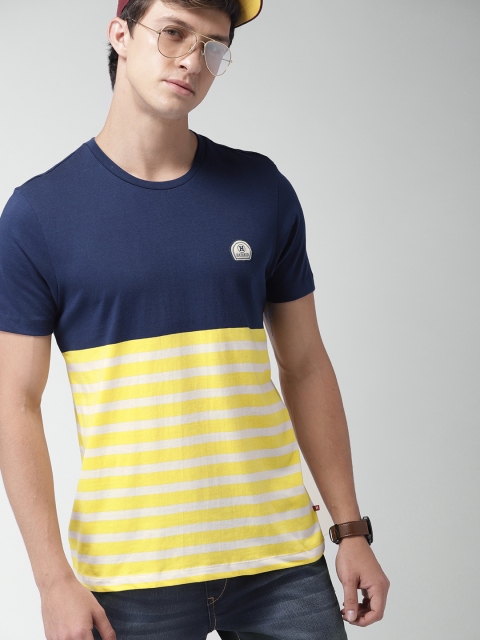 

Harvard Men Navy Blue Striped Round Neck T-shirt