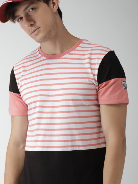 

Harvard Men White & Pink Striped Round Neck T-shirt
