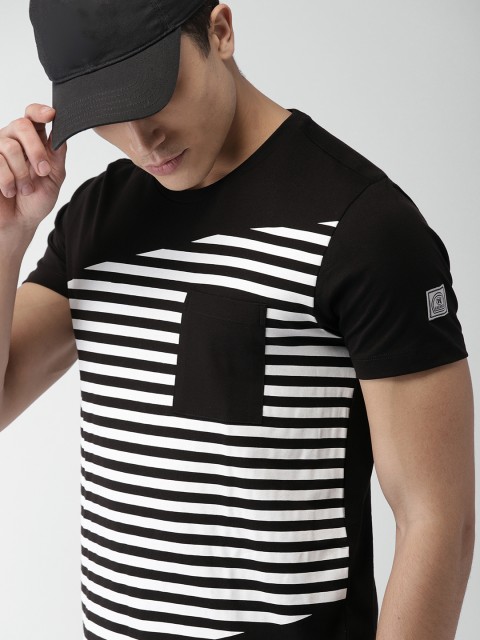 

Harvard Men Black & White Striped Round Neck T-shirt