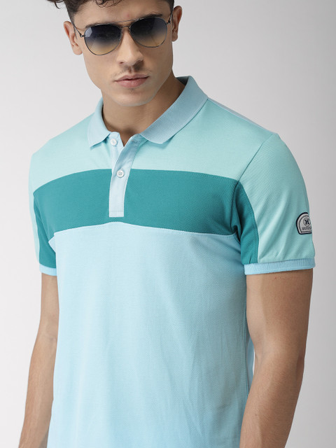 

Harvard Men Blue Colourblocked Polo Collar T-shirt