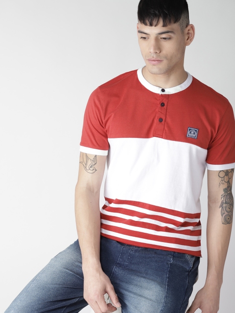 

Harvard Men Red & White Colourblocked Henley Neck T-shirt