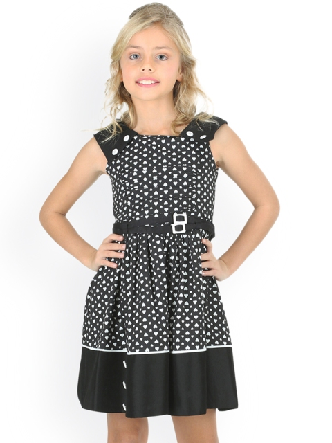 

CUTECUMBER Girls Black Printed Fit & Flare Dress