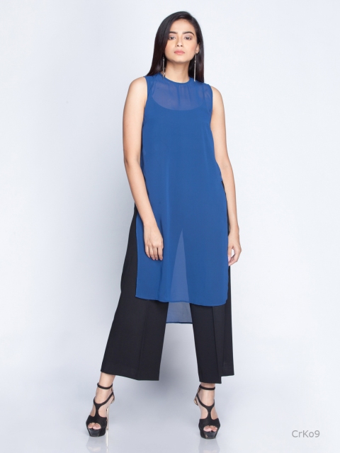 

sassystripes Women Navy Blue Solid A-Line Top