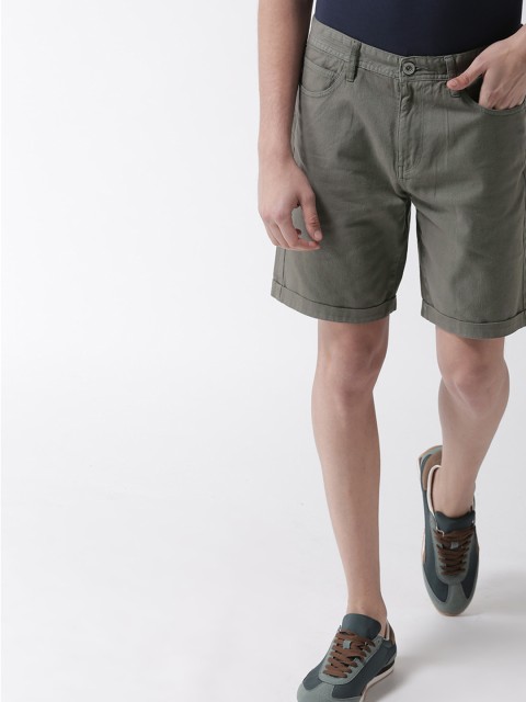 

Mast & Harbour Men Charcoal Grey Solid Slim Fit Denim Shorts