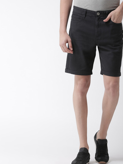 

Mast & Harbour Men Black Solid Slim Fit Denim Shorts