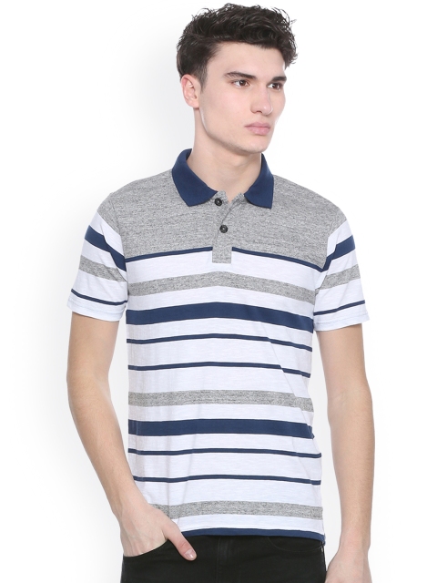 

People Men White Striped Polo Collar T-shirt