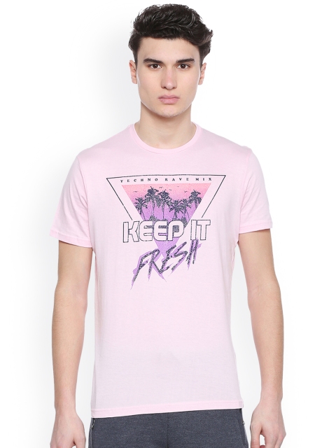 

People Men Pink Printed Round Neck T-shirt