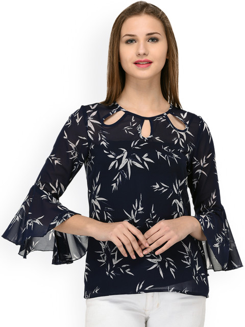 

PURYS Women Navy Blue Printed Top
