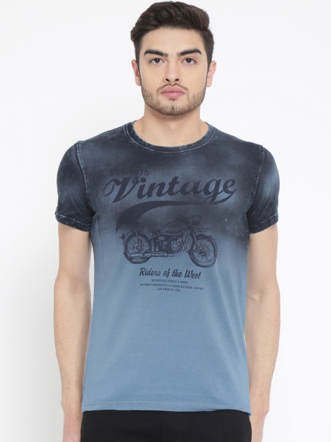 

Duke Men Blue Printed Round Neck T-shirt