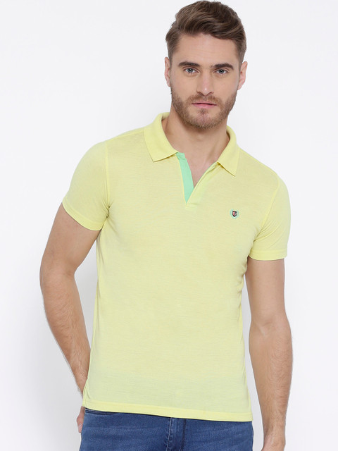 

Duke Men Yellow Solid Polo Collar T-shirt