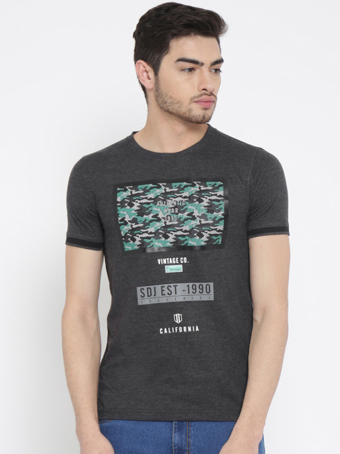 

Duke Men Charcoal Printed Round Neck T-shirt