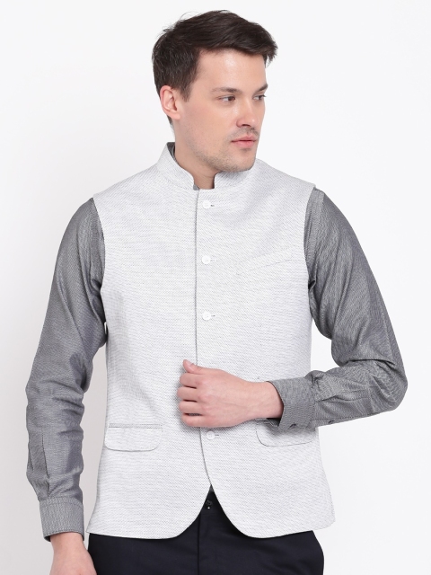 

Blackberrys White Patterned Pure Cotton Nehru Jacket