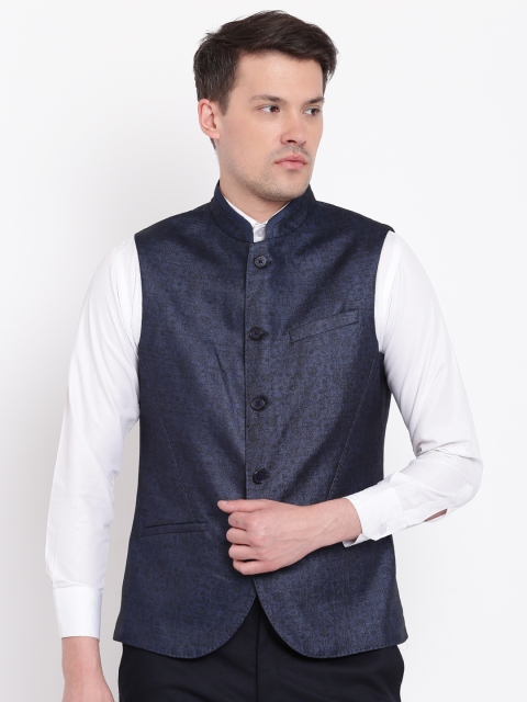 

Blackberrys Navy Printed Slim Fit Nehru Jacket, Navy blue