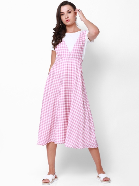 

Tokyo Talkies Women White Checked Pinafore Dress