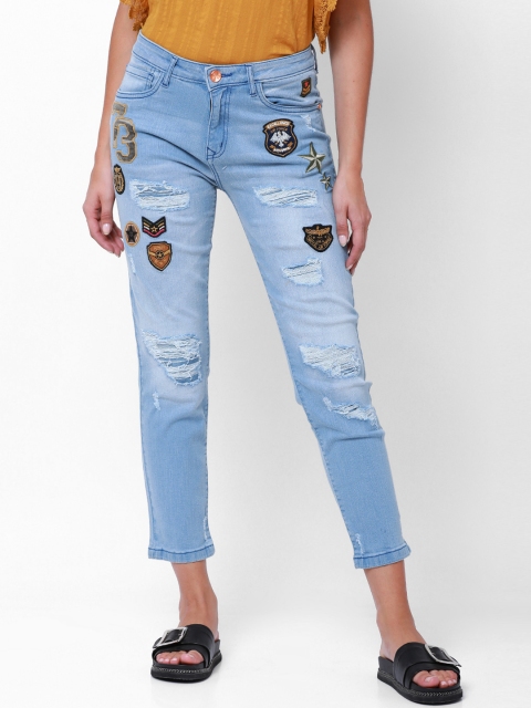 

Tokyo Talkies Women Blue Boyfriend Fit Mid-Rise Highly Distressed Stretchable Jeans