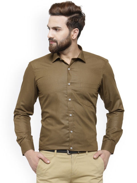 

RG DESIGNERS Men Olive Green Comfort Slim Fit Solid Formal Shirt