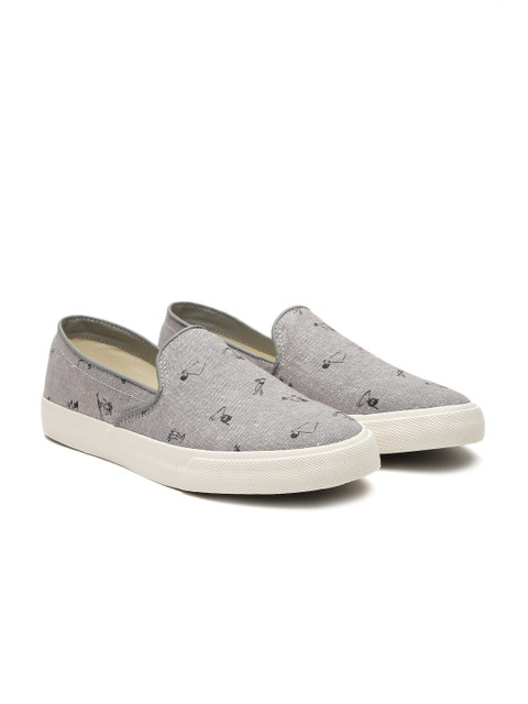 

United Colors of Benetton Men Grey Printed Slip-Ons