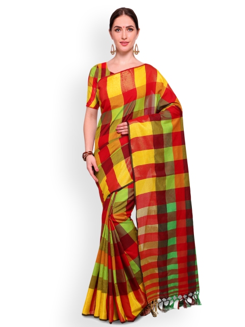 

Saree mall Red & Yellow Silk Blend Printed Mangalagiri Saree