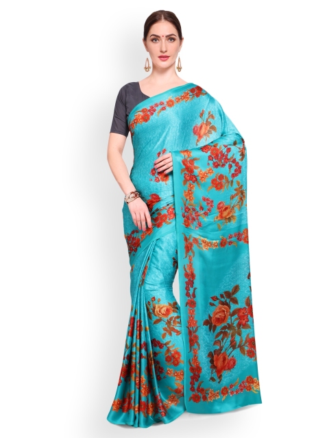 

Saree mall Blue Printed Poly Crepe Saree