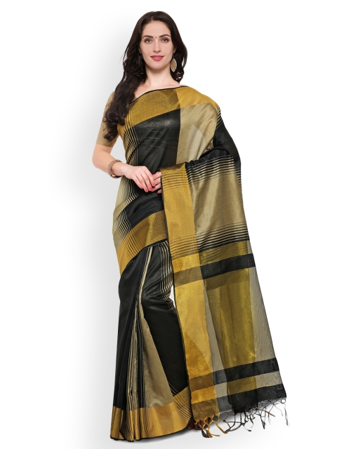 

Saree mall Black Silk Blend Striped Banarasi Saree