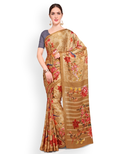 

Saree mall Brown Printed Poly Crepe Saree