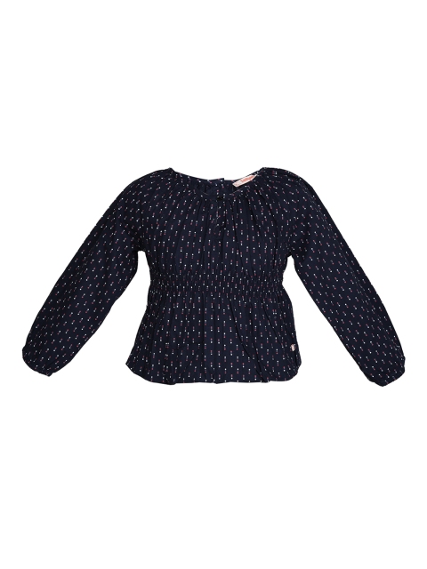 

Tiddlywings Girls Navy Blue Printed Pure Cotton Top