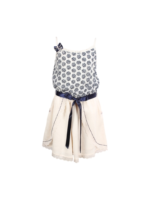 

CUTECUMBER Girls Cream-Coloured & Navy Blue Self Design Playsuit