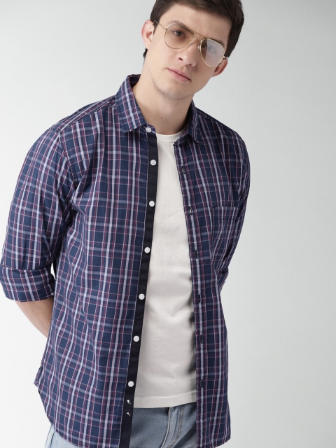 

Harvard Men Navy & Maroon Slim Fit Checked Casual Shirt, Navy blue