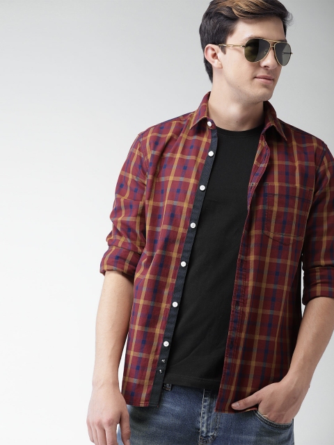 

Harvard Men Red & Mustard Yellow Checked Slim Fit Casual Shirt