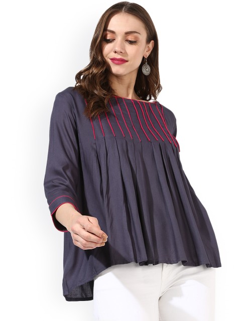 

Sangria Women Charcoal Solid A-Line Top