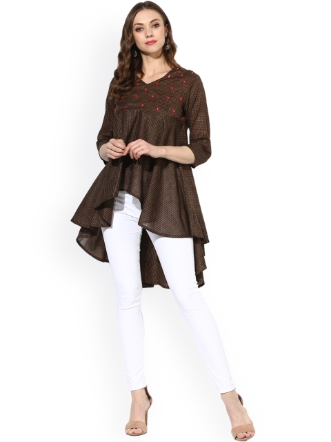 

Sangria Women Brown Checked High-Low Top