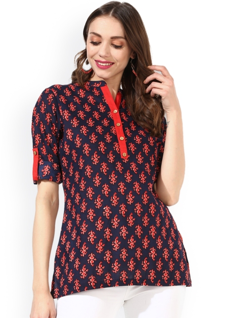 

Sangria Women Navy Blue & Red Printed Top