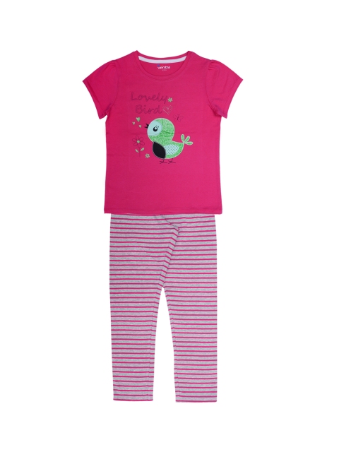 

ventra Girls Pink & Grey Printed Night suit