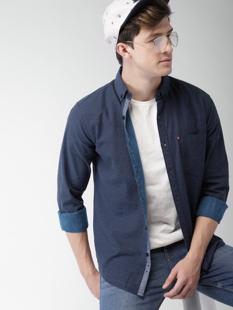

Harvard Men Blue Slim Fit Self Design Casual Shirt