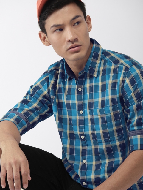 

Harvard Men Blue Checked Slim Fit Casual Shirt