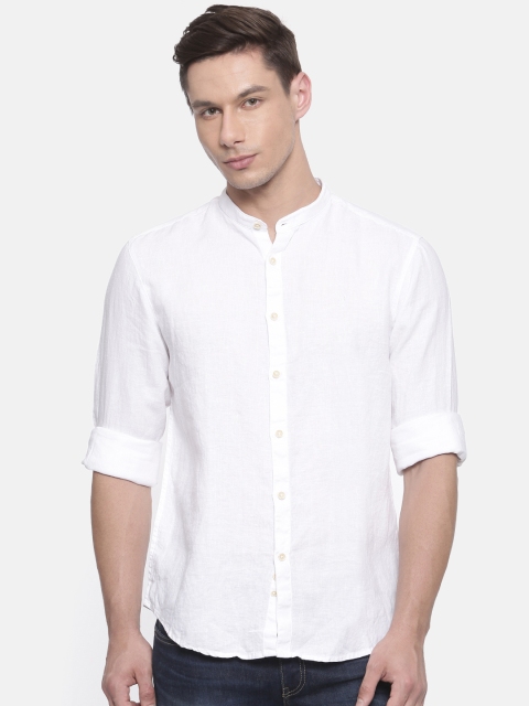 

Indian Terrain Men White Slim Fit Solid Linen Casual Shirt