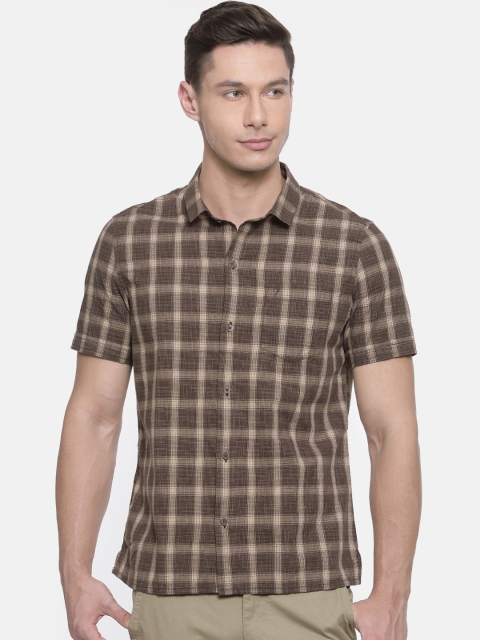 

Indian Terrain Men Coffee Brown & Beige Chiseled Slim Fit Checked Casual Shirt