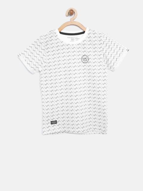 

Octave Boys White & Navy Printed Round Neck T-shirt