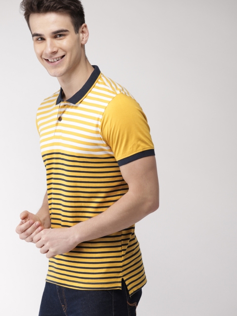 

Mast & Harbour Men Yellow & Navy Striped Polo Collar T-shirt