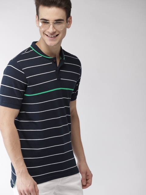 

Mast & Harbour Men Navy Blue Striped Polo Collar T-shirt