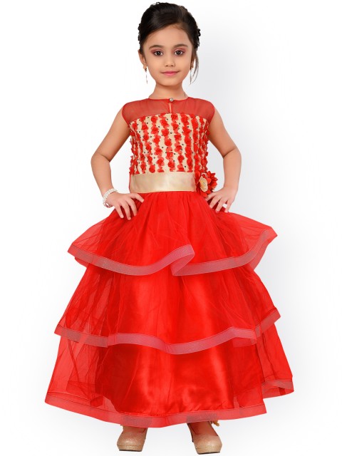 

ADIVA Girls Red Self Design Maxi Dress